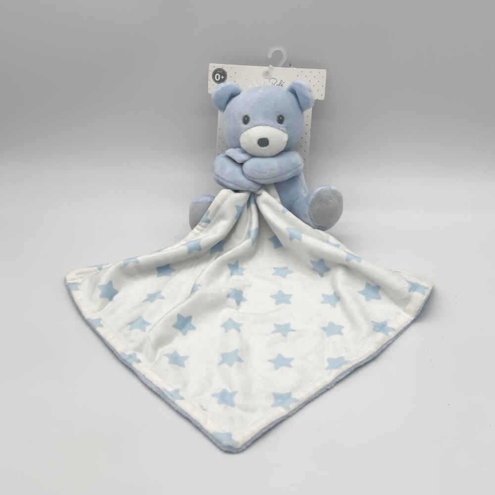Rene Rolf Blue Bear Stars Plush Baby Security Blanket Lovey Toy New